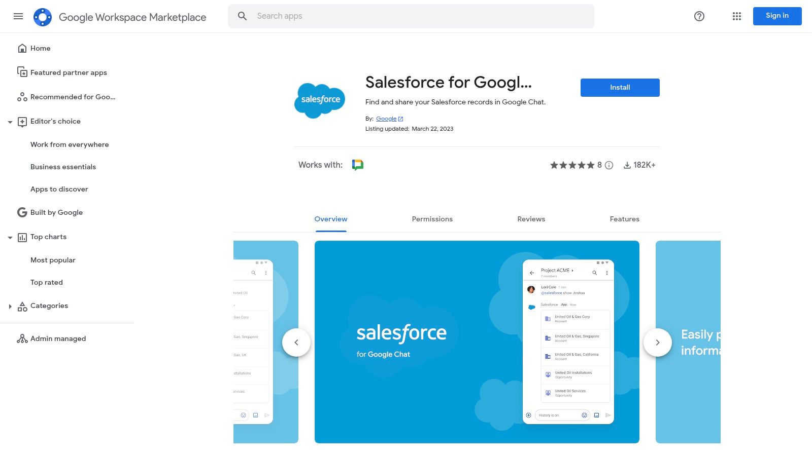 Salesforce for Google Chat (official Marketplace listing)