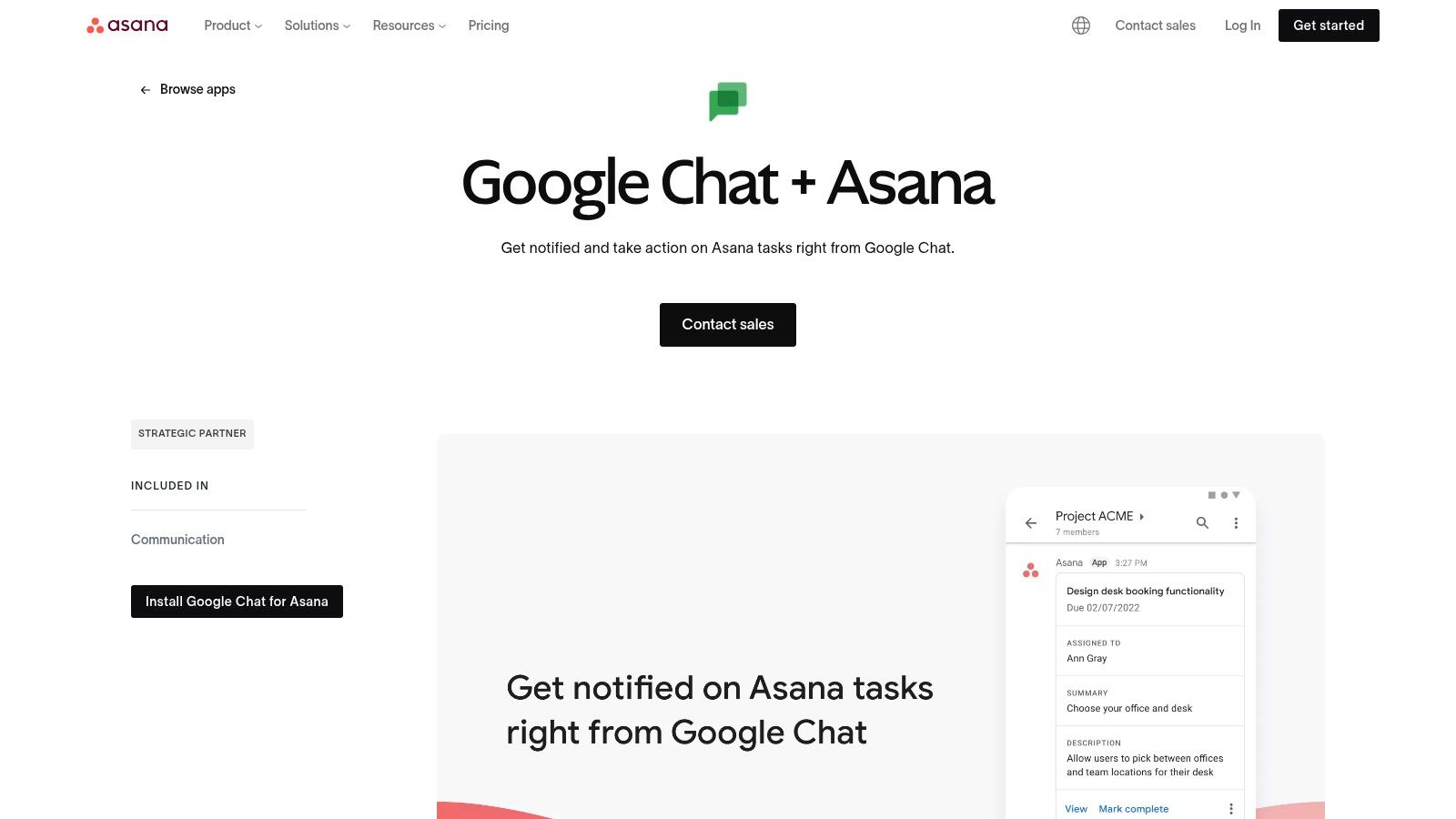 Asana + Google Chat (official Asana app page)