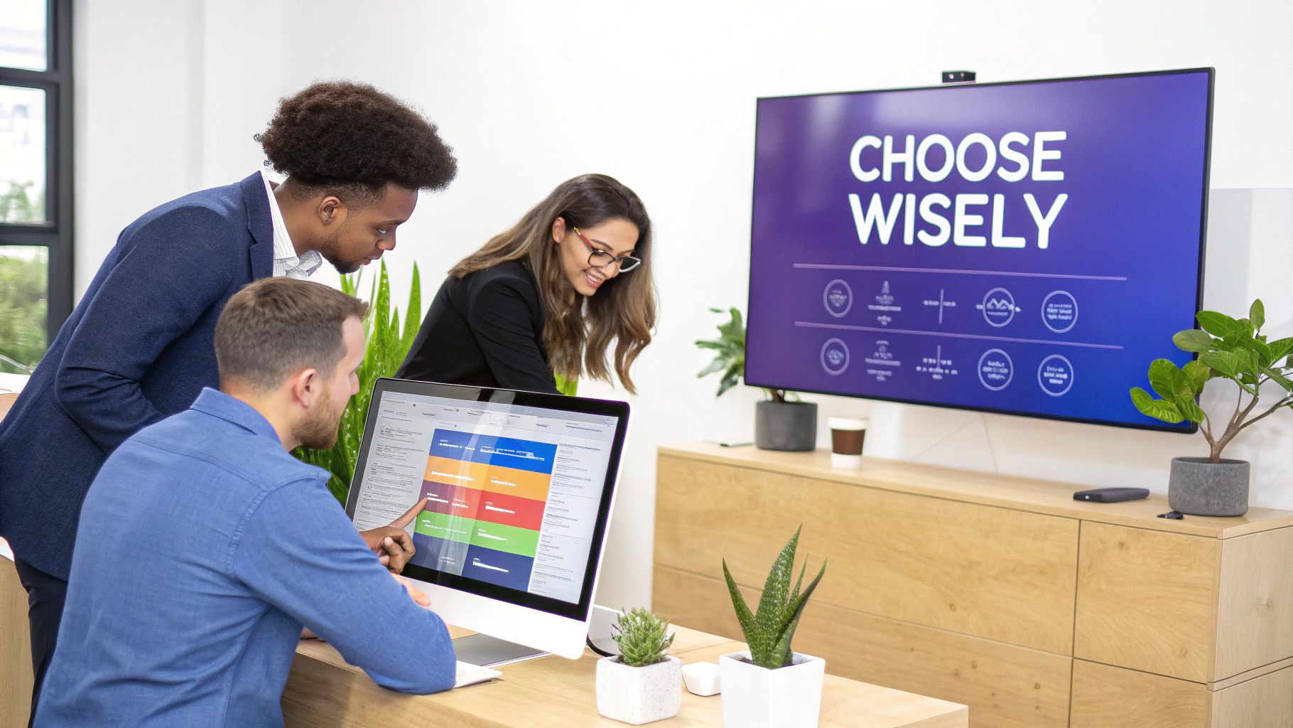 A person using a laptop with charts and graphs on the screen, representing help desk software analysis.