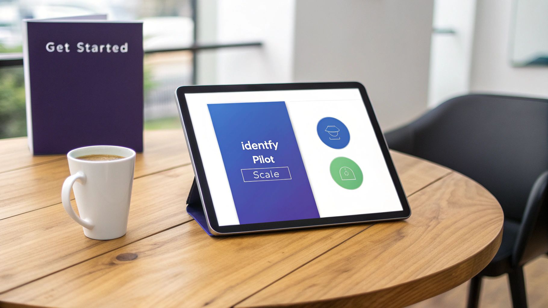 A person at a desk drawing a flowchart for an AI automation plan