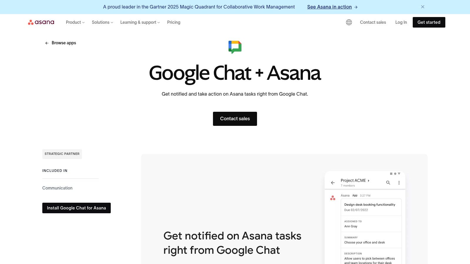Asana + Google Chat (Asana integration page)