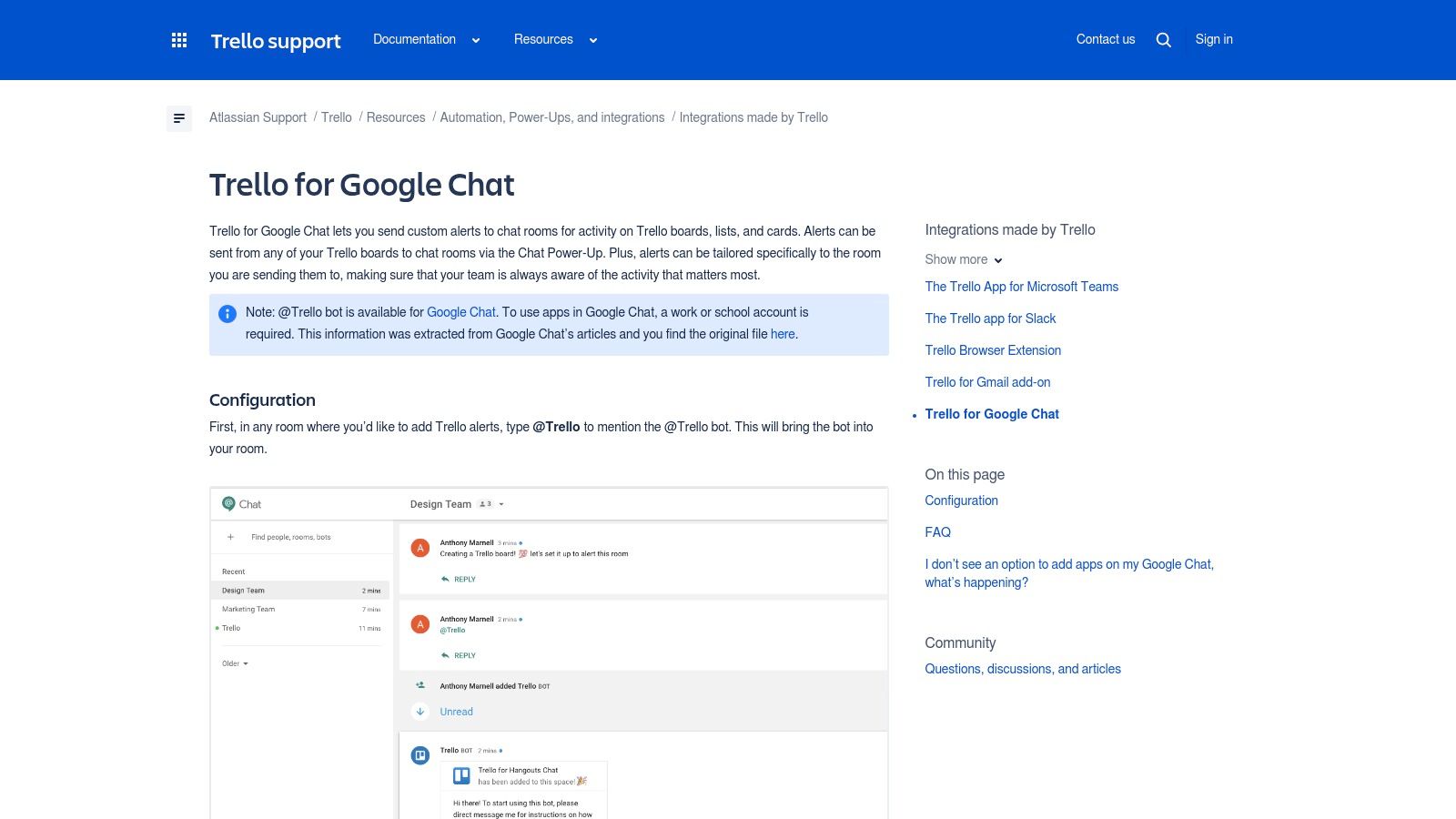 Trello for Google Chat (Atlassian support/integration)