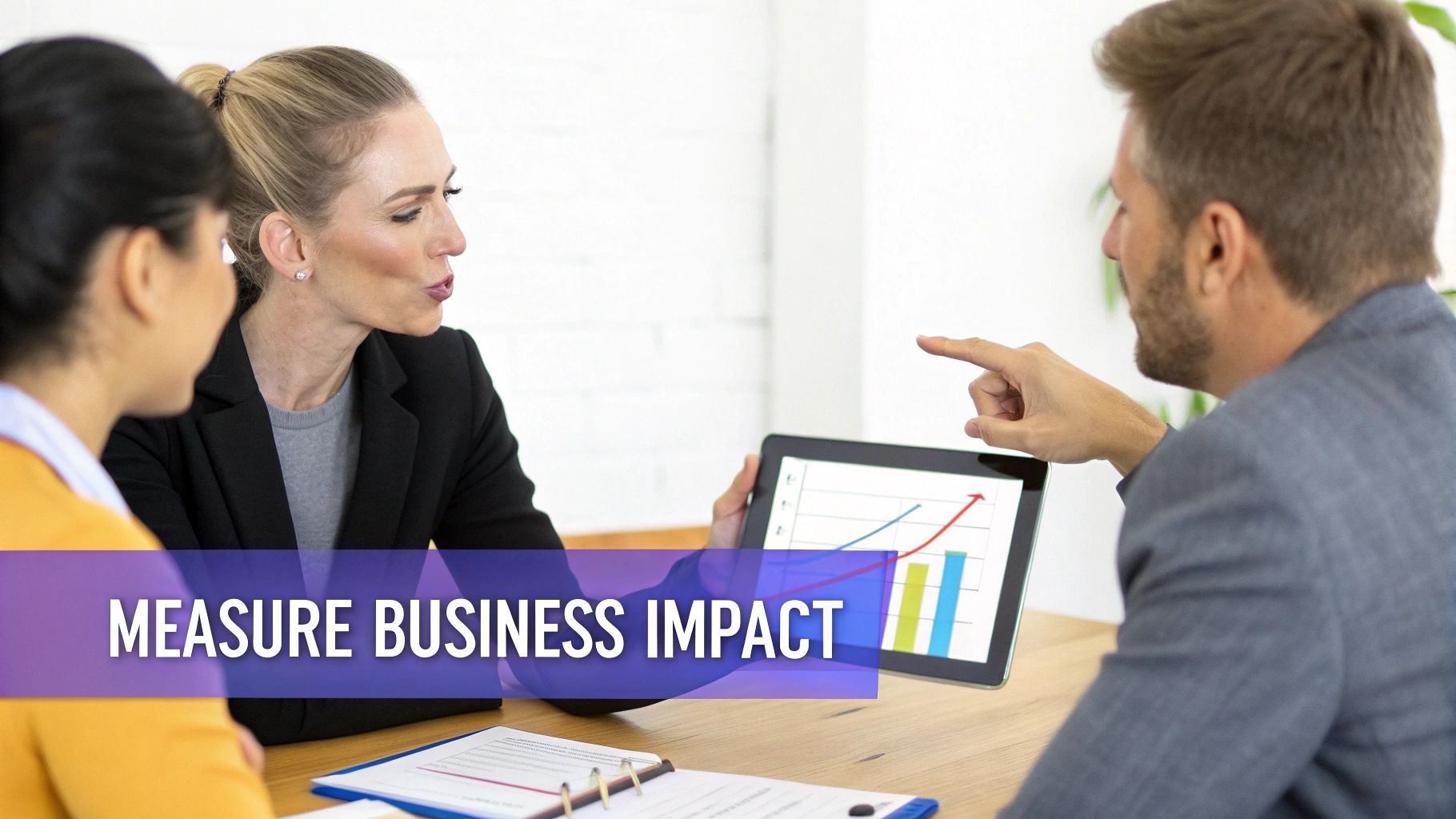 A graph showing positive business metrics like cost reduction and efficiency increasing, representing the impact of a good IT support choice.