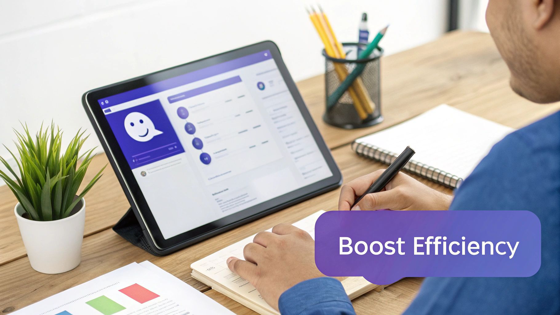 A person interacting with a chatbot on a laptop, illustrating the concept of building a chatbot for business.