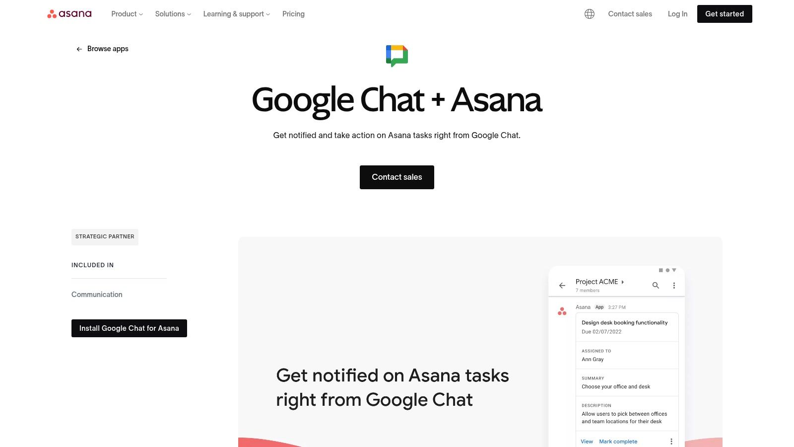 Asana + Google Chat (official integration page)