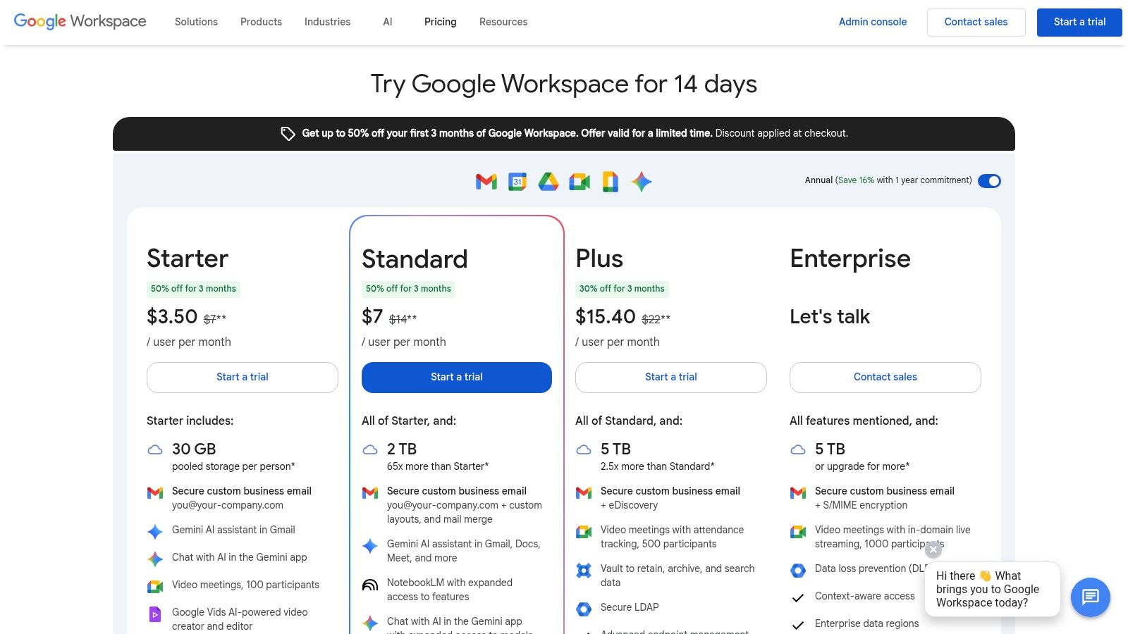 Google Workspace pricing (to get Google Chat)