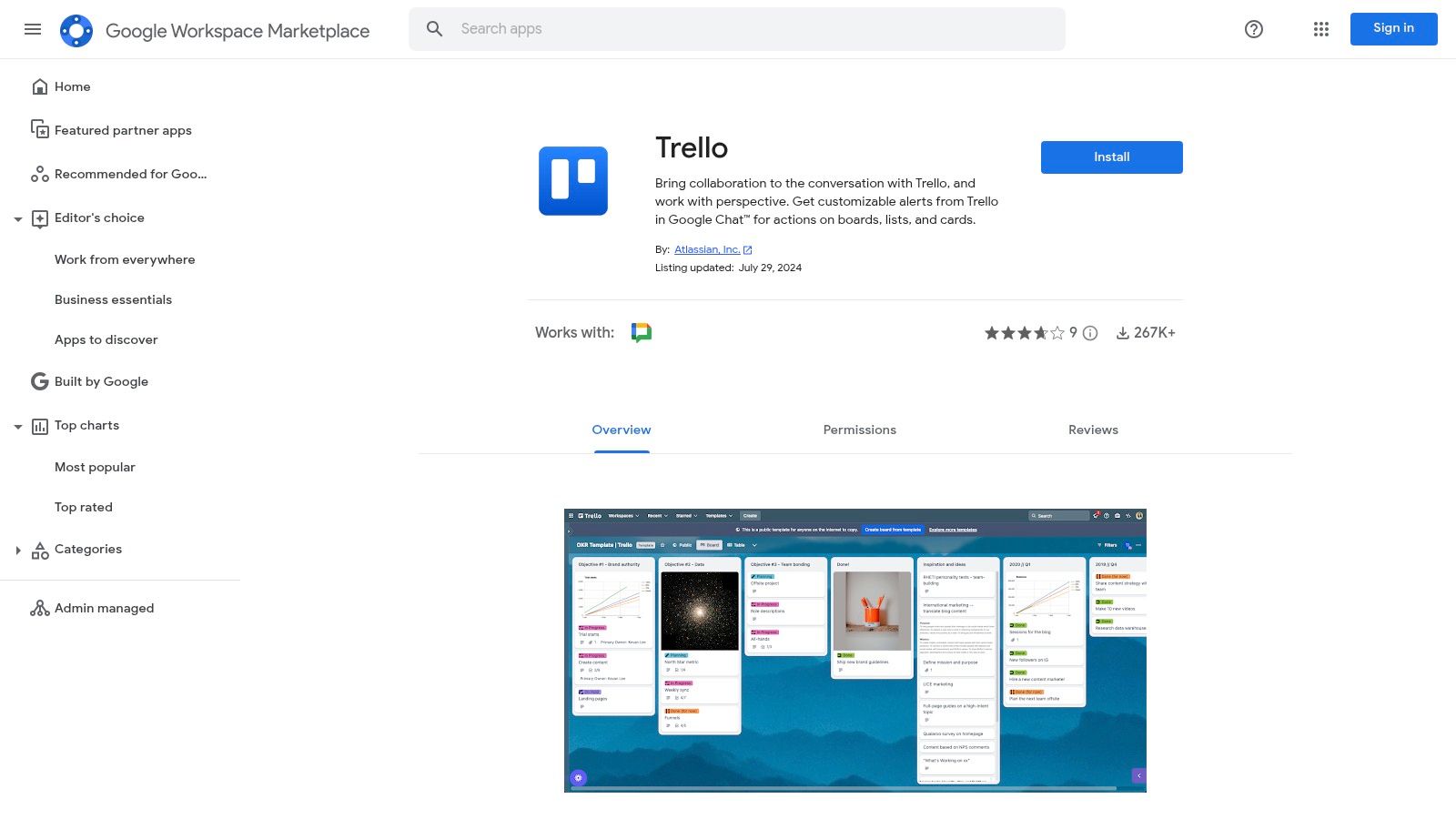 Trello for Google Chat (Marketplace listing)