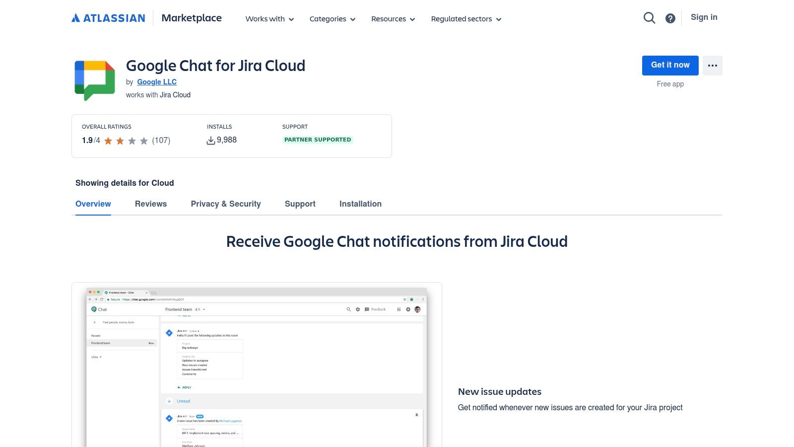 Google Chat for Jira Cloud (Atlassian Marketplace)