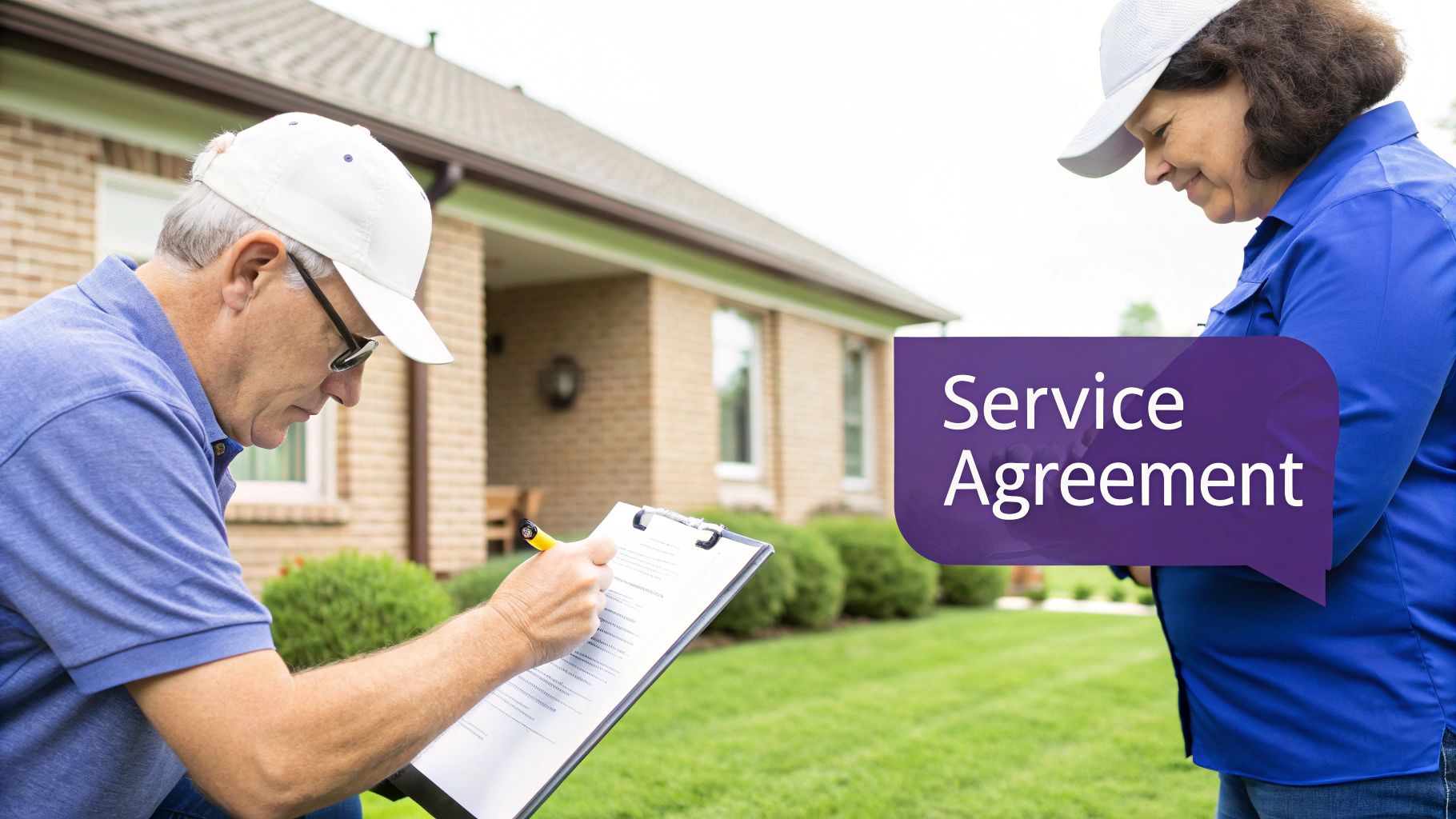 Two professionals shaking hands over a desk with a signed document, symbolizing a Service Level Agreement.