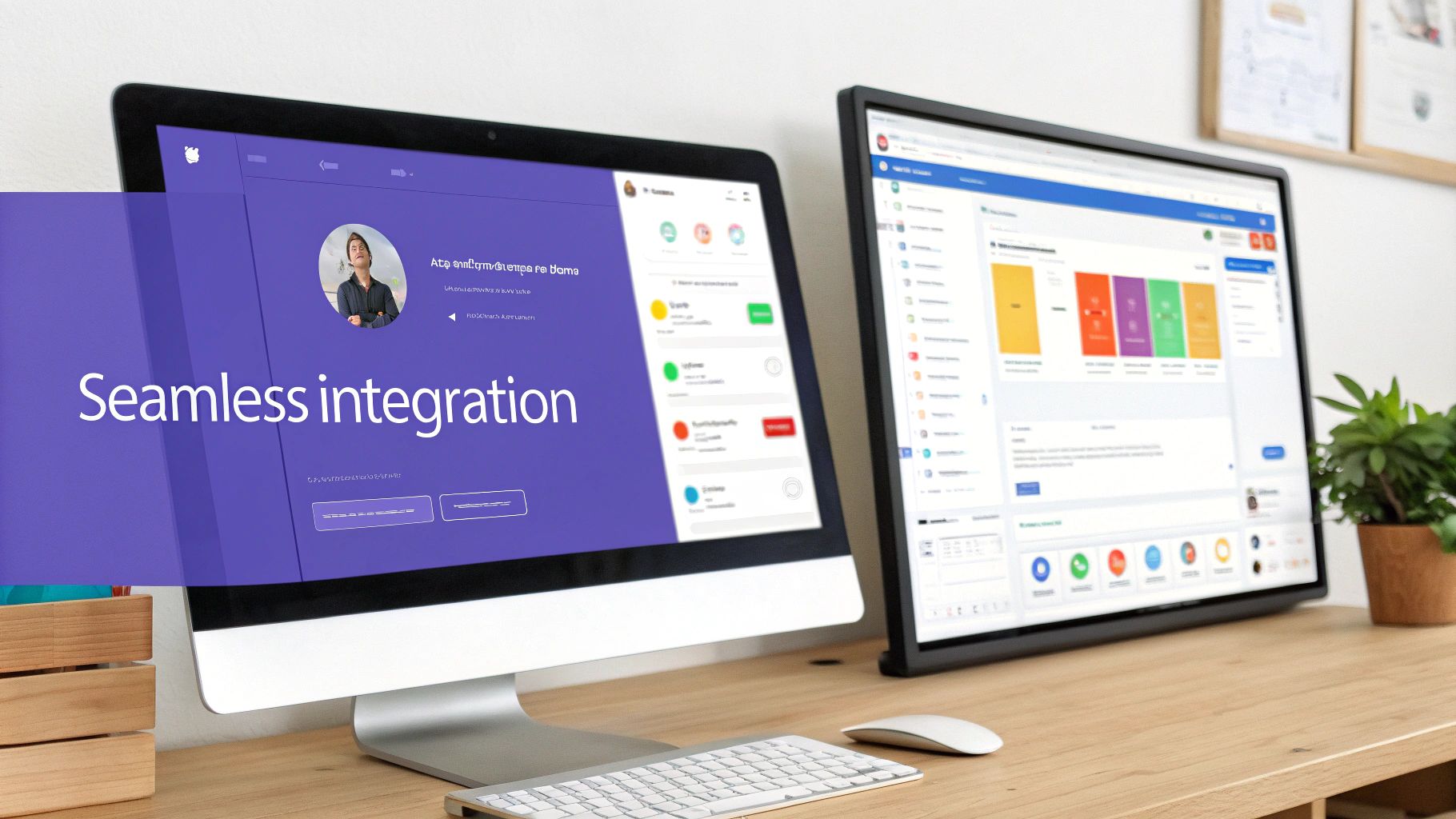 An AI sales representative shown integrating seamlessly with different sales and communication tools like CRMs and chat platforms.