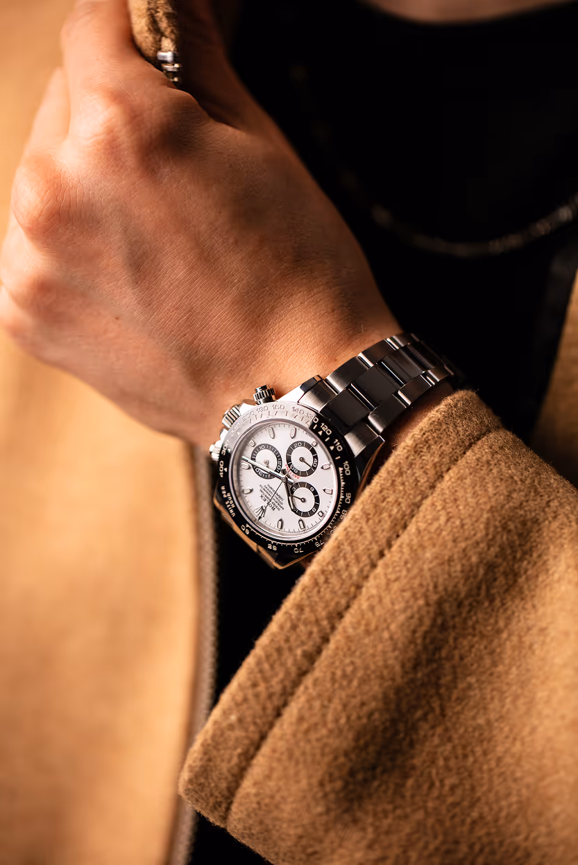Man wearing luxury rolex watch