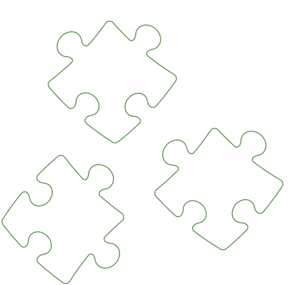 Ikona trzech puzzli, ilustrująca składanie elementów w całość, symbolizująca rozwiązywanie problemów lub terapię dla dzieci w Centrum Terapii i Rozwoju.