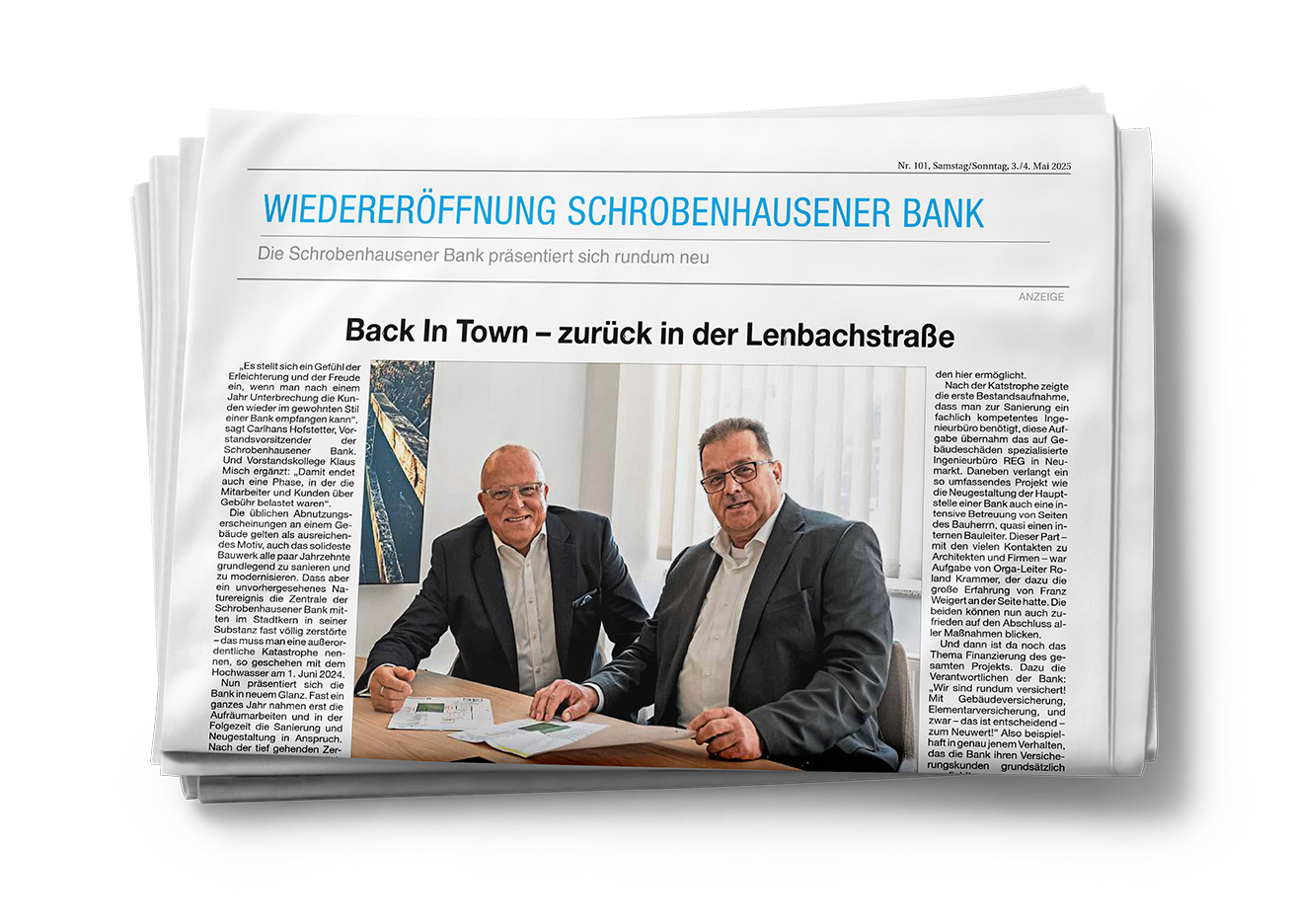 Schrobenhausener Zeitung mit dem Titel Back in Town.
