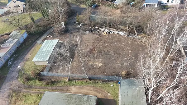 Gelände der Tischlerei nach Rückbau und Entsorgung aus der Vogelperspektive