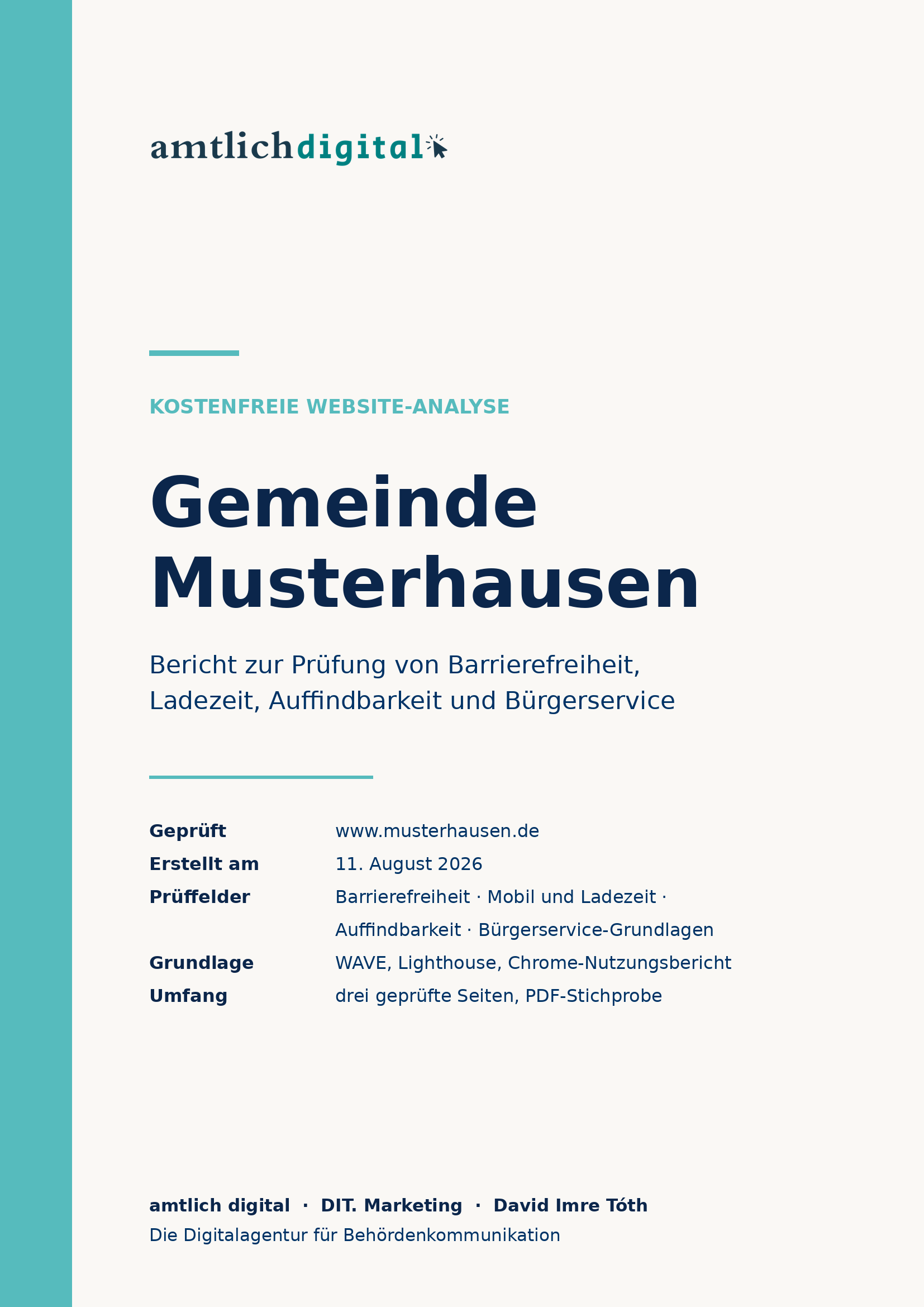 Titelblatt eines Berichts der kostenfreien Website-Analyse