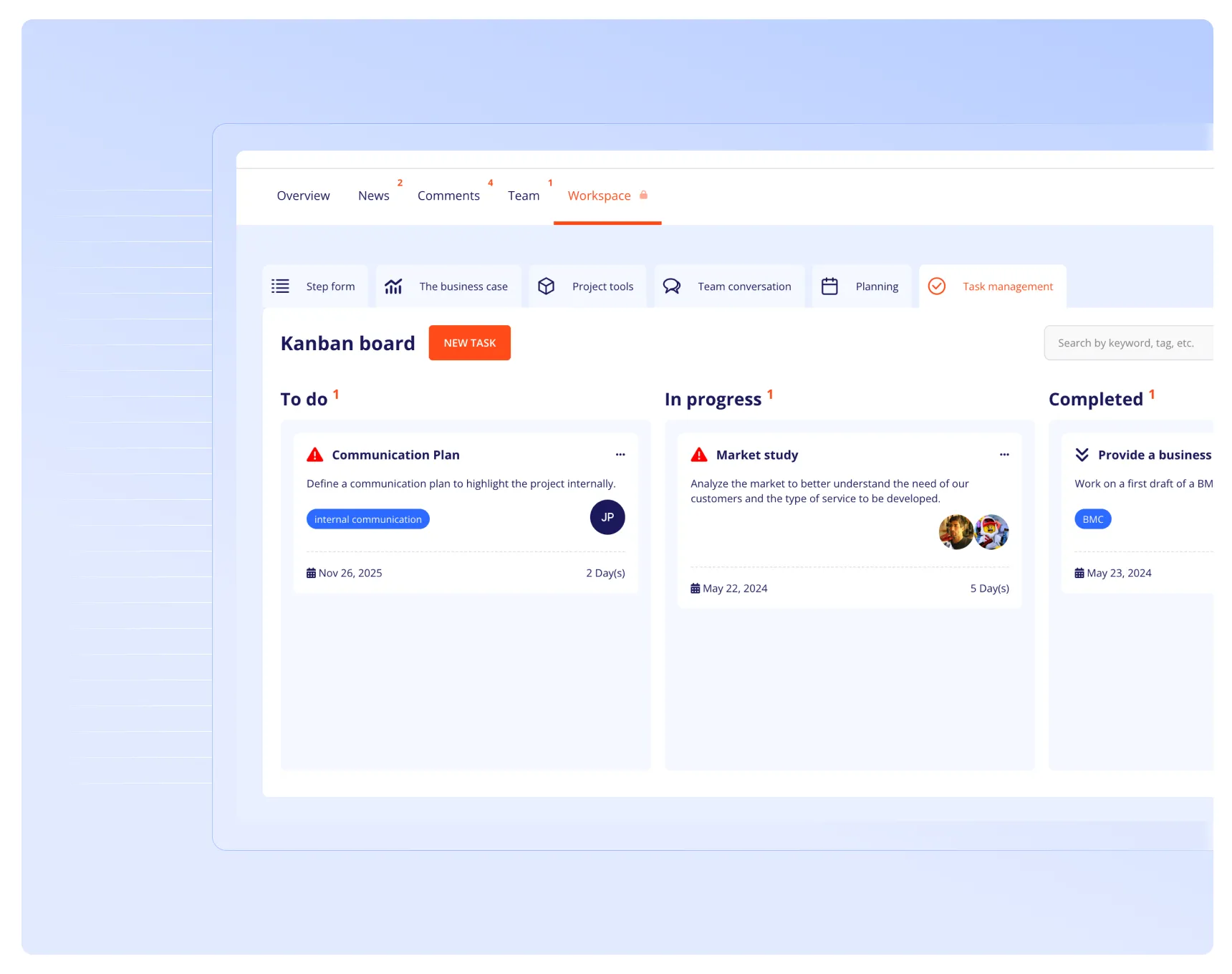 Project Workspace: Centralized task management for project teams.