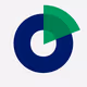 Dark blue circular ring with a green pie chart segment overlapping the upper right section.