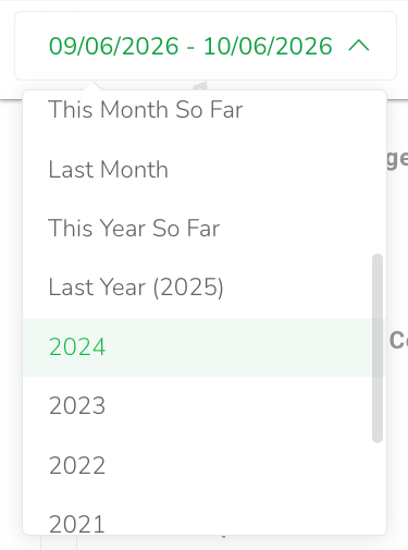 Year filters on the Voice Analytics date filter