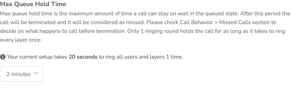 Max Queue Hold Time with one ringing round helper text