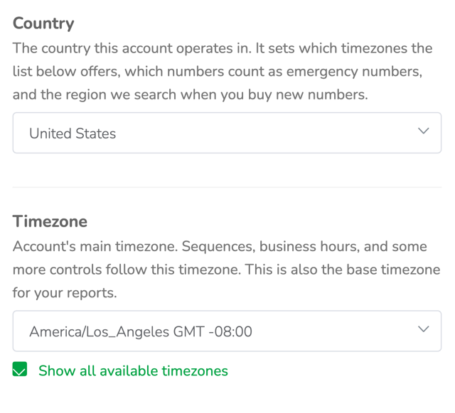 Timezone setting with Show all available timezones checked