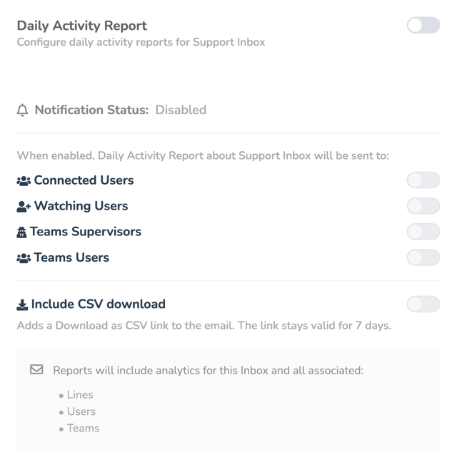 Include CSV download toggle in Daily Activity Report settings