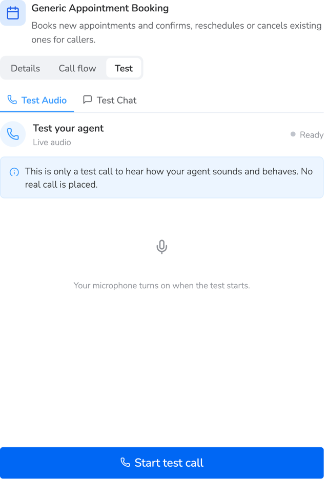 Test tab in AloAi Voice template details