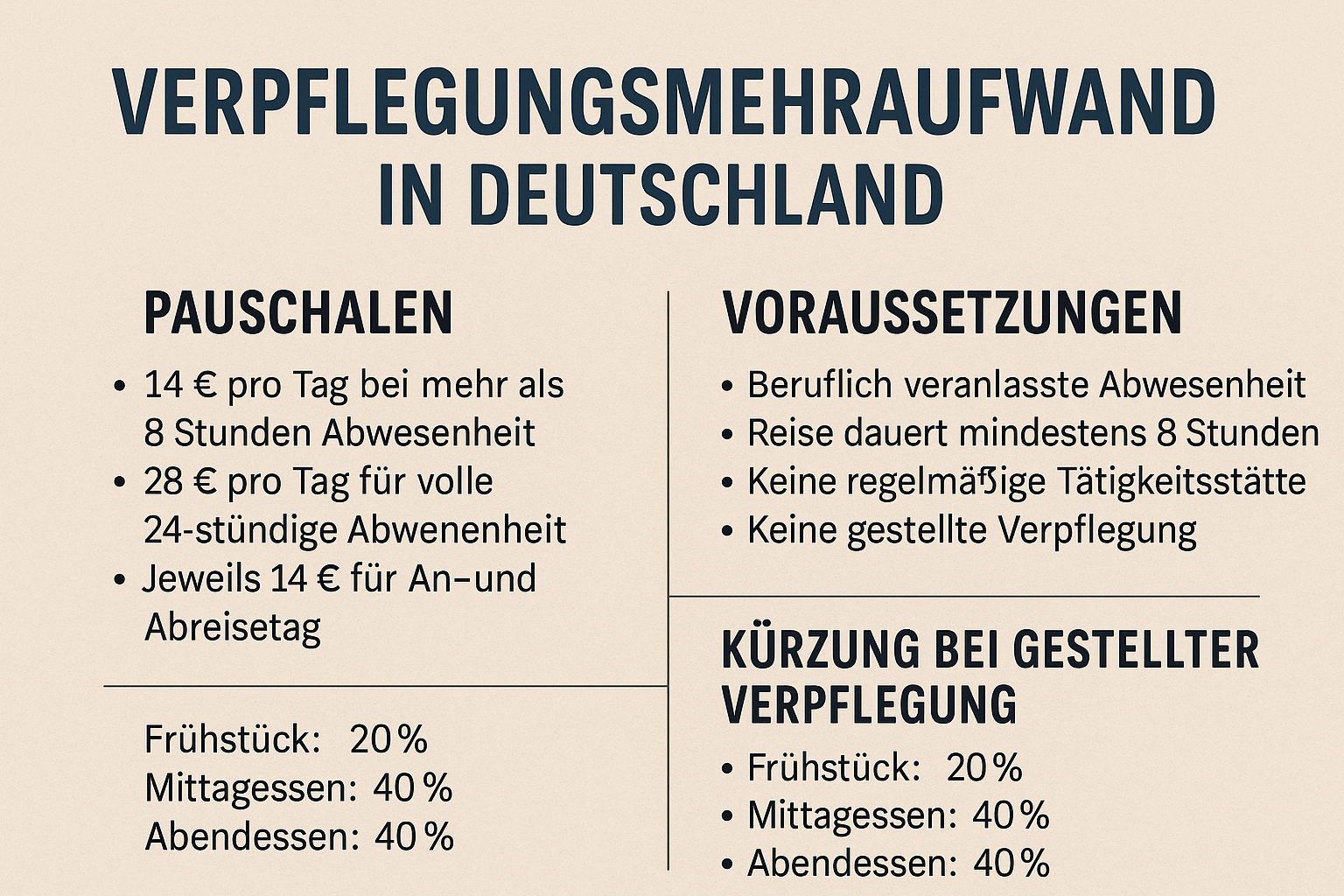 Verpflegungsmehraufwand in Deutschland: Pauschalen, Regeln & Tipps