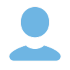 Minimalist blue user avatar icon with a circular head and shoulders on a gray square background.