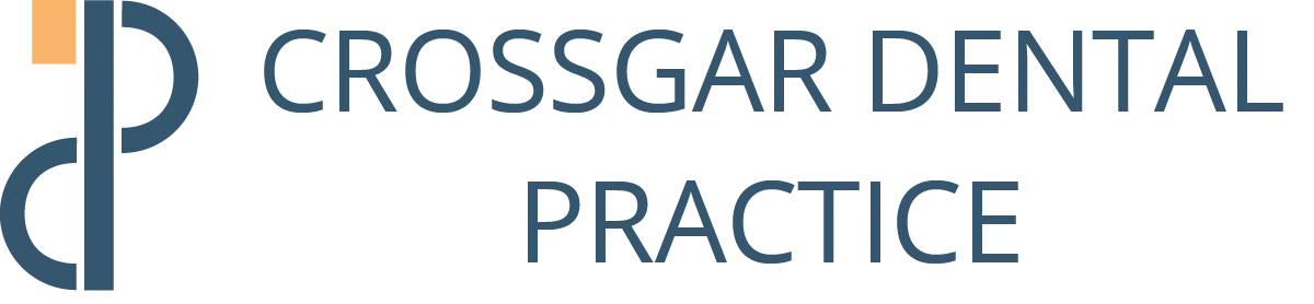 Crossgar Dental Practice logo with stylized blue and orange letters