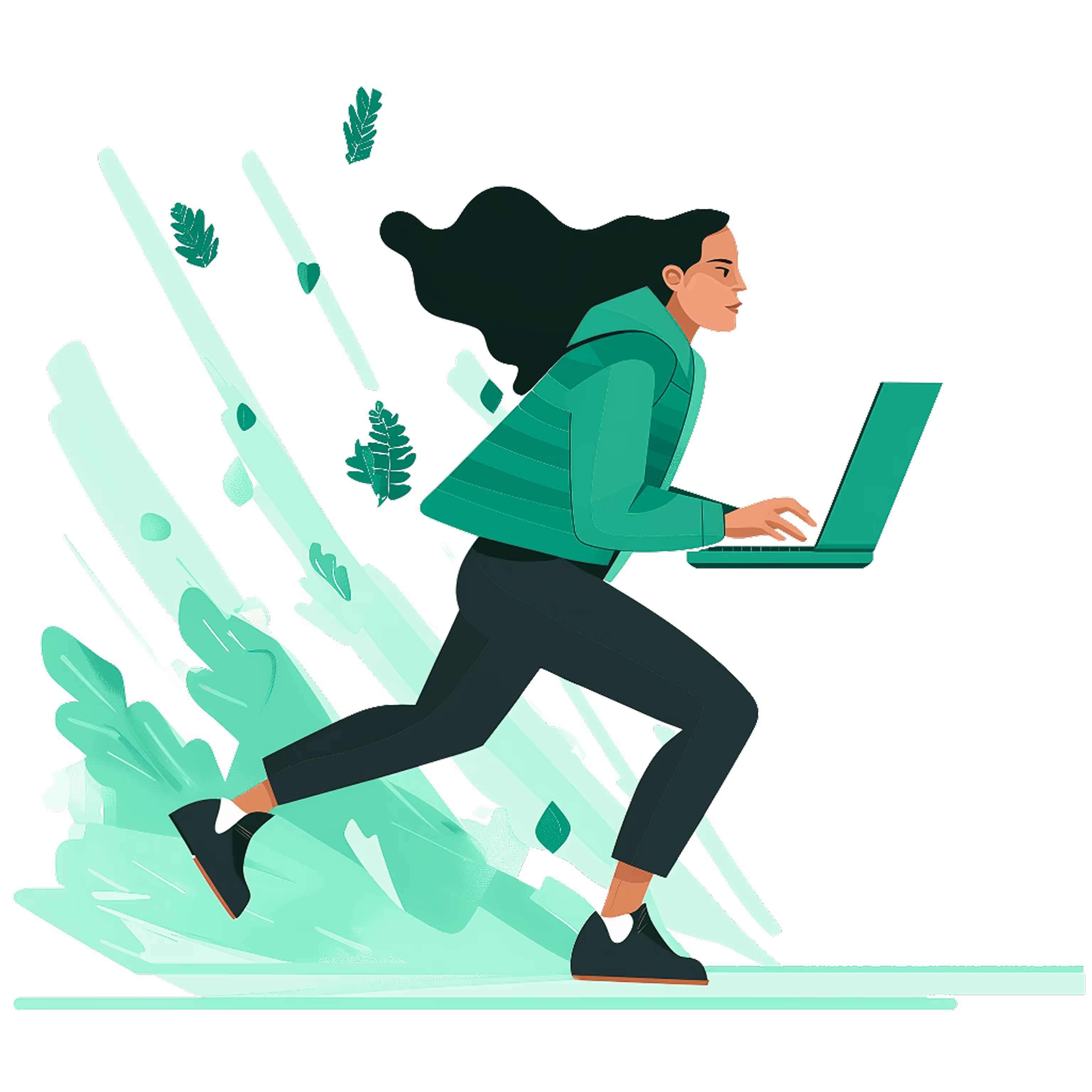 Woman running while working