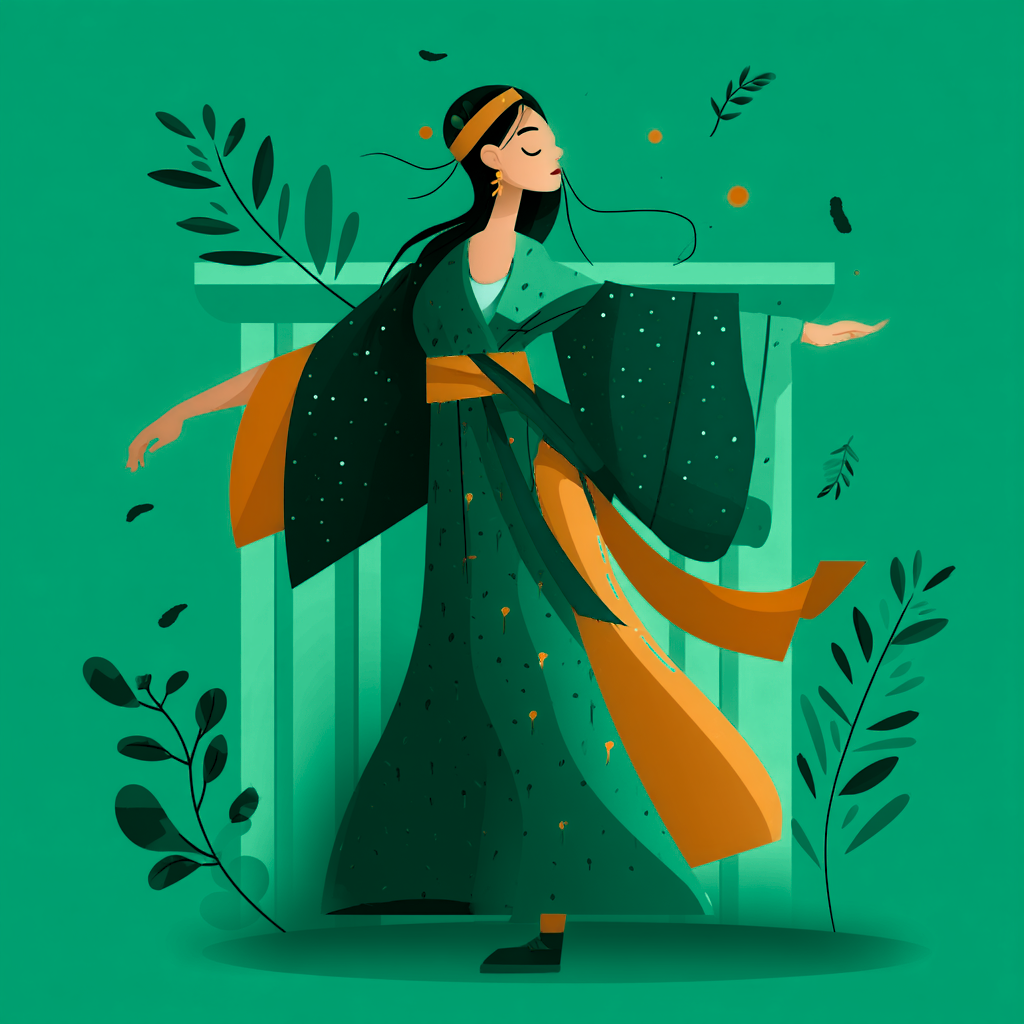Woman with ADHD in Greek clothing