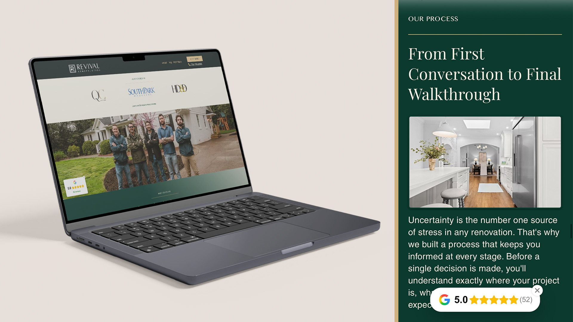 Brand website page in a mockup style.