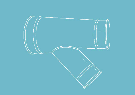 White line drawing of a standard ducting branch