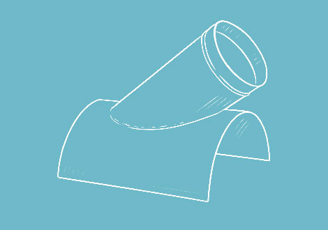 White line drawing of an In-cut or saddle tap duct fitting