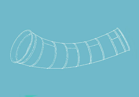 White line drawing of a long radius elbow ducting
