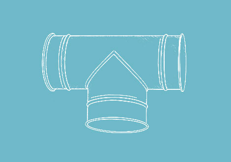 White line drawing of a tee branch duct