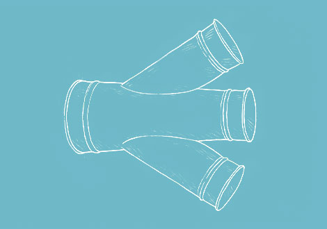 White line drawing of a double branch duct