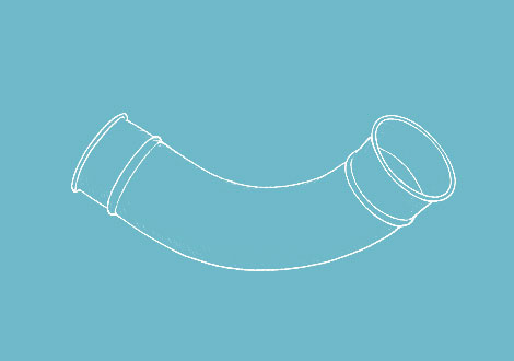 White line drawing of a long radius tubed elbow duct