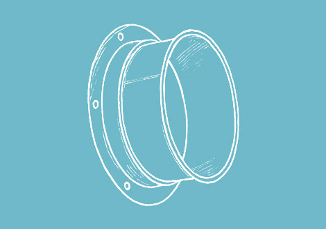 White drawing of a angle flange adapter