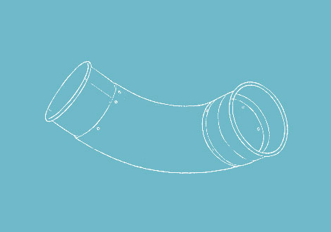 White line drawing of tubed elbow duct