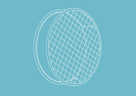 White drawing of a end cap for ducting with bird screen