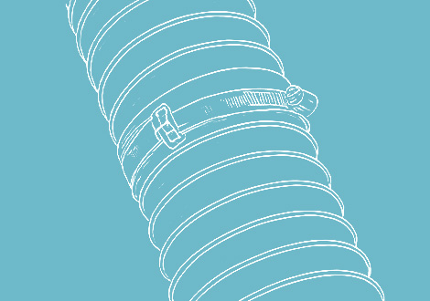 White line drawing of a bridge clamp