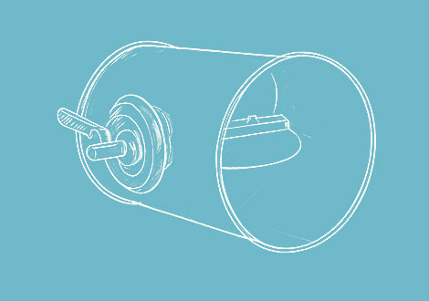 White drawing of a butterfly valve duct