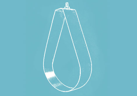 White drawing of a tear-drop style duct hanger
