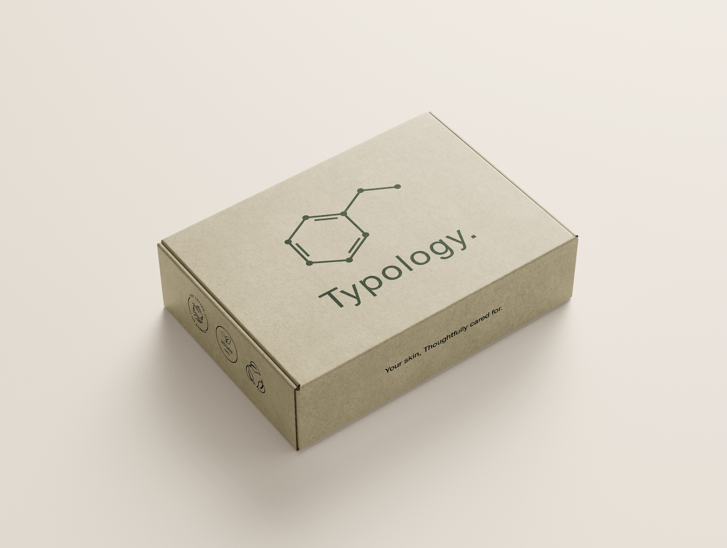 Packaging esterno da spedizione, brandizzato con logo e illustrazione molecola del prodotto ordinato