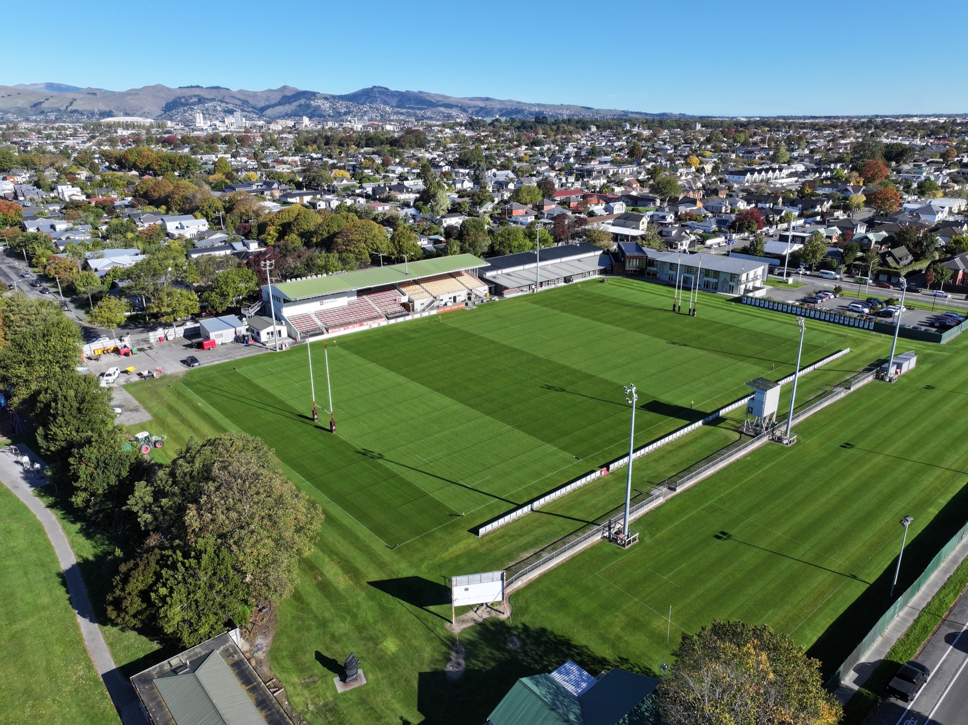 Rugby field drone shot in Christchurch New Zealand