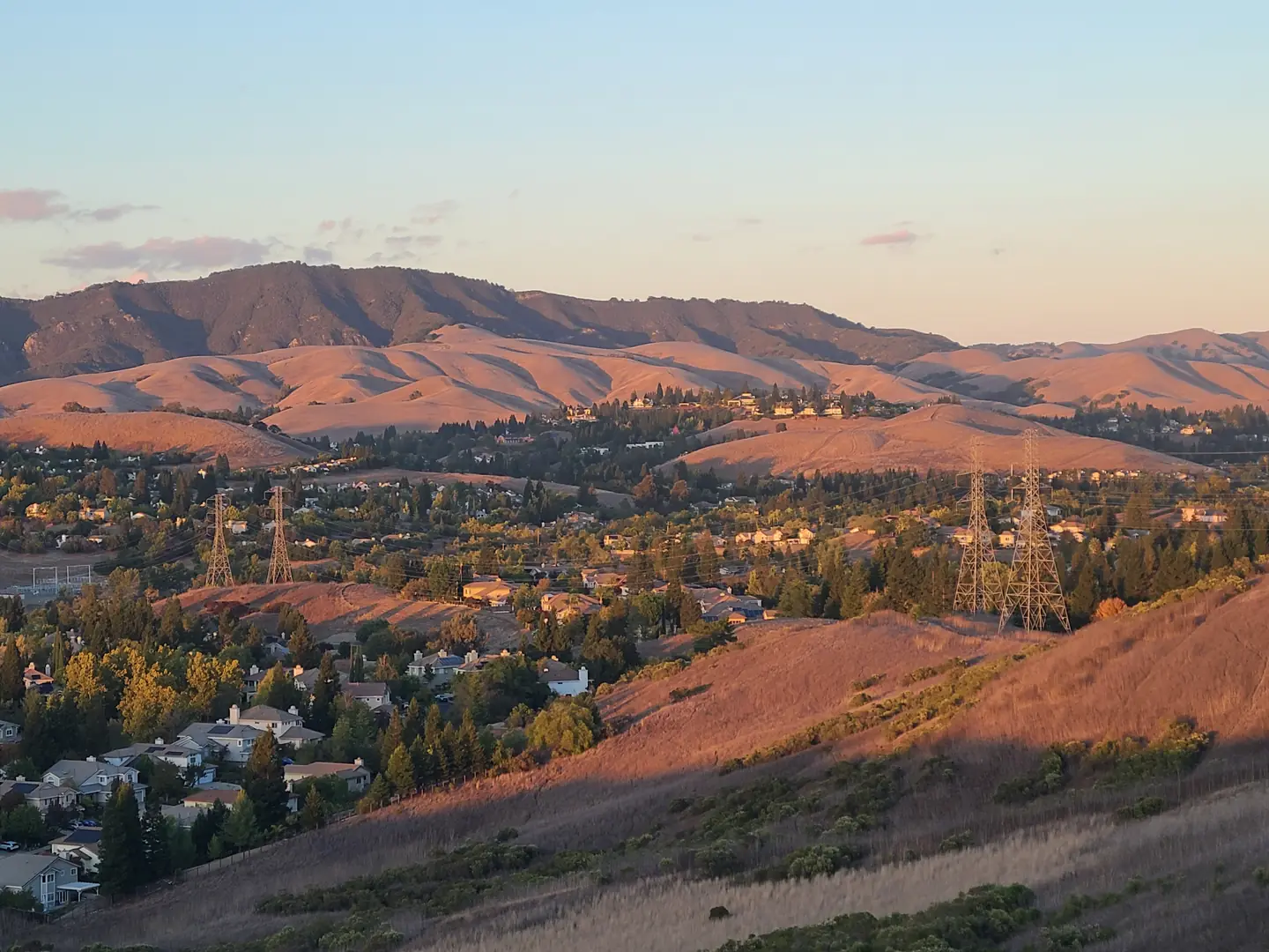 Golden hills above Danville, California, at summer sunset