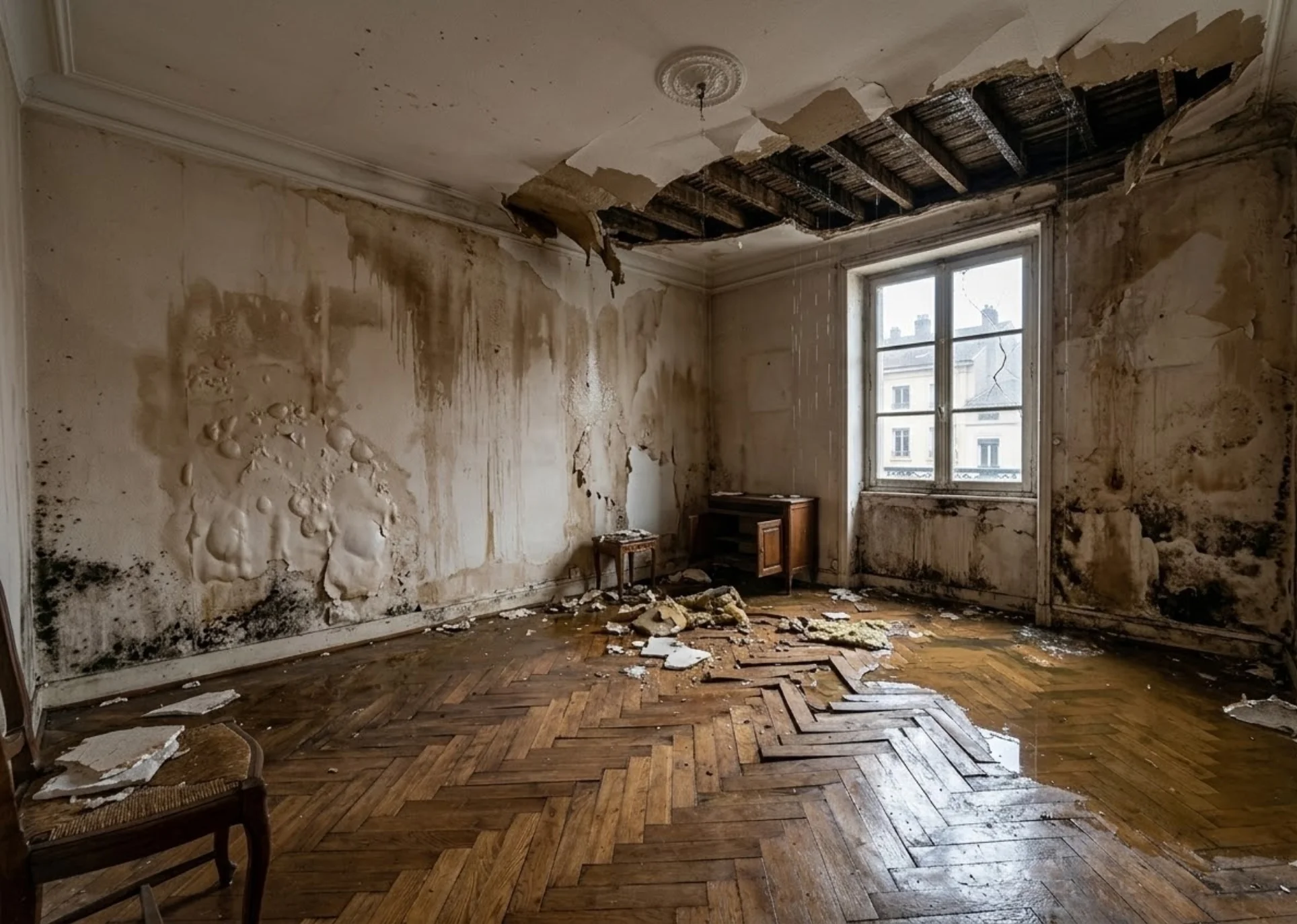 Dégât des eaux mérules champignons lignivores