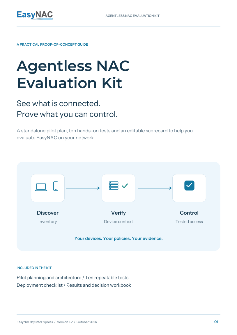 Cover of the EasyNAC Agentless NAC Evaluation Kit guide