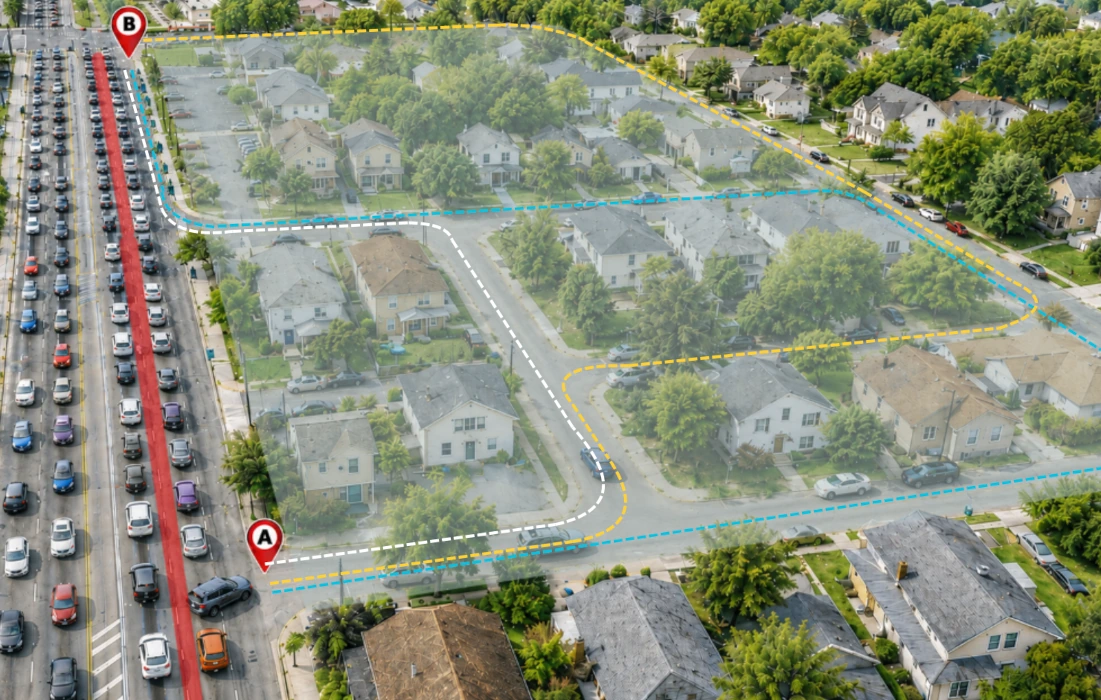 Cut-through traffic patterns are rarely visible at the route level